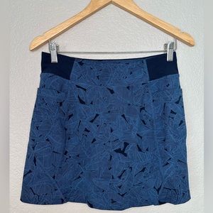 Athleta Palm Leaf Print Blue Skirt with Shorts Skort Size Small